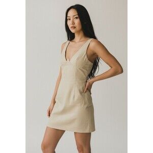 Sky to Moon Tan Beige Linen Blend Bustier Mini Dress Women’s L Summer Sundress